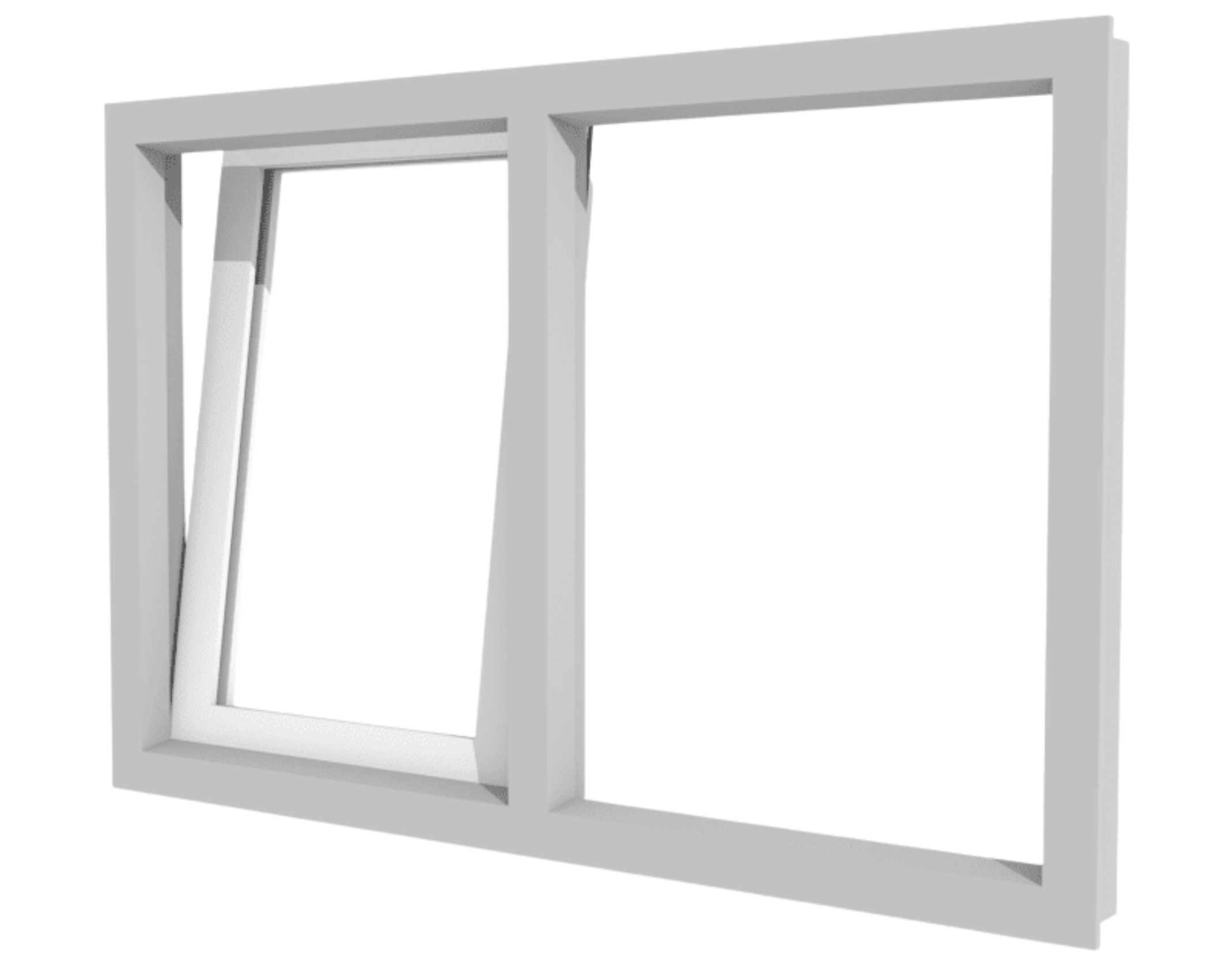 Kunststofffenster weiß, zweiflügeliger Rahmen aus Kunststoff mit links gekipptem Flügel, modernes Design