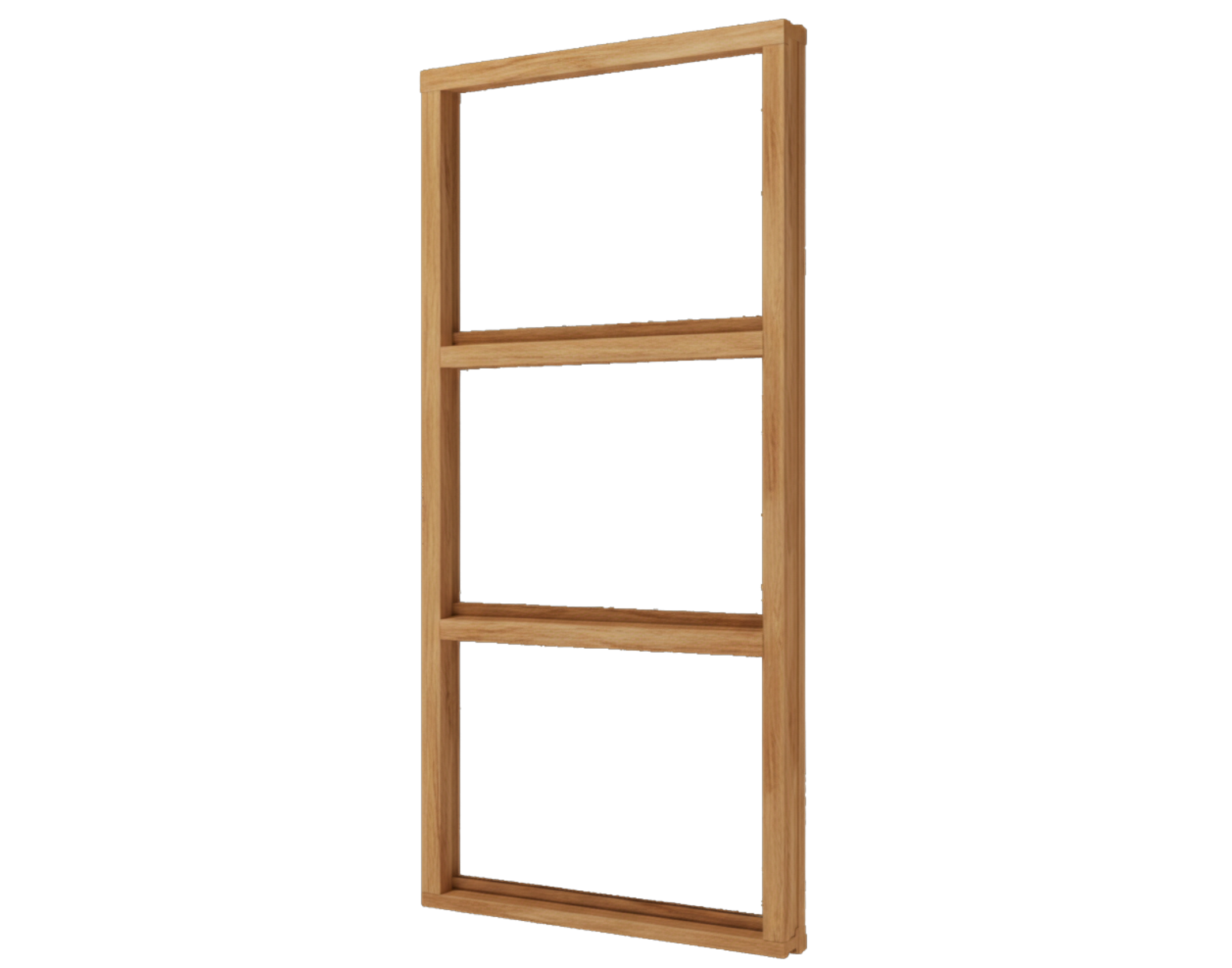 Holzfenster hellbraun aus Holz mit zwei horizontalen Sprossen und sichtbarem Rahmen