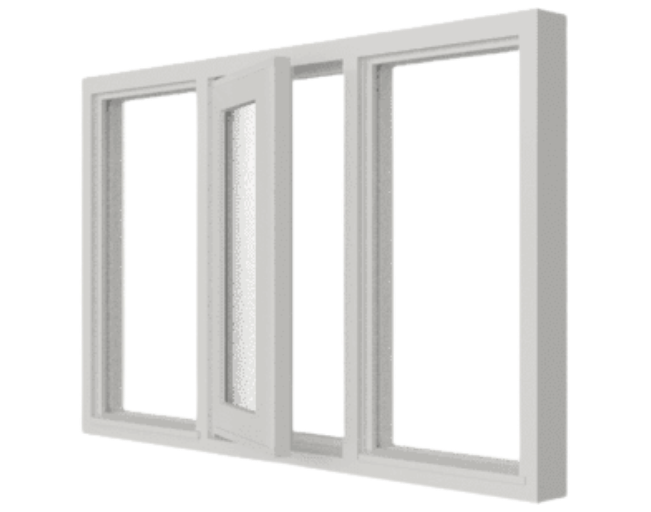 Kunststofffenster weiß, Kunststoff, dreiflügelig mit mittig geöffnetem Flügel und schlankem Rahmen