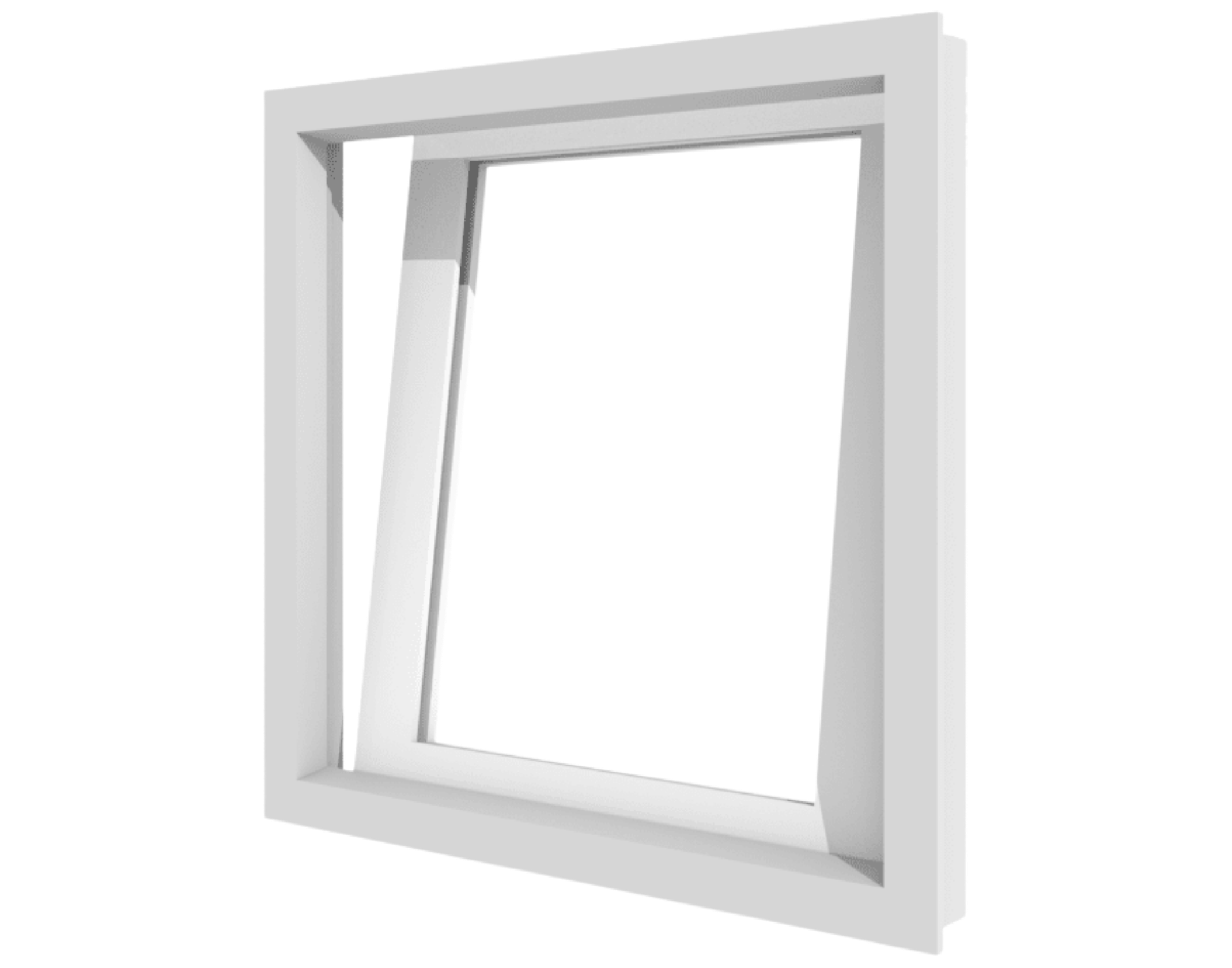 Kunststofffenster weiß, Kunststoffrahmen in Kippstellung, schlankes modernes Profil ohne Verglasung