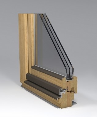 Querschnitt eines Holzfensterrahmenprofils