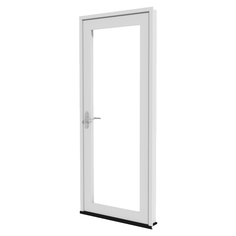 Weiße Kunststoff-Nebeneingangstür mit Glaseinsatz